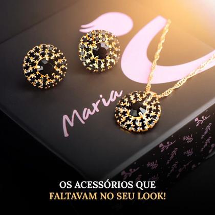 Imagem de Kit colar e brinco feminino Zicronia rosa pingente strass  KCBPS