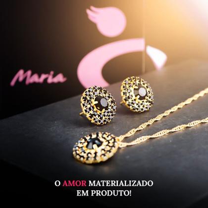 Imagem de Kit colar e brinco feminino Zicronia rosa pingente strass  KCBPS