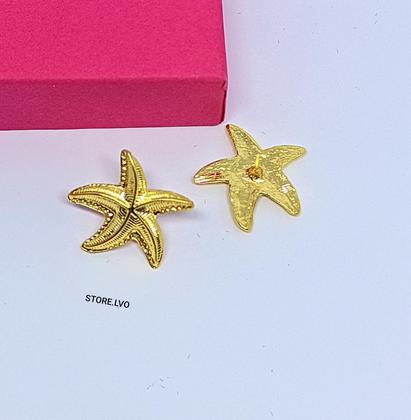 Imagem de Kit Colar e Brincos Choker Elo Aro Fio Rígido Liso com Pingente Estrela do Mar Folheado Ouro Dourado Luxo Moda