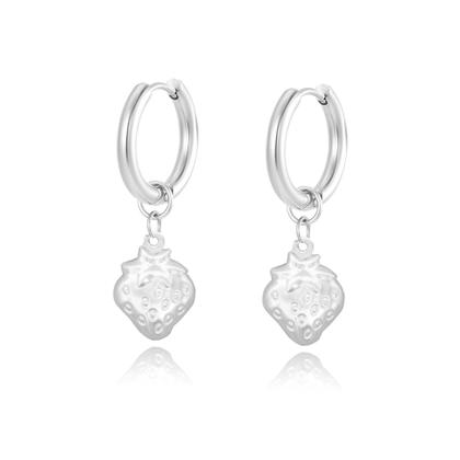 Imagem de kit Colar Feminino Brinco Argola não escurece em aço inox prata morango gargantilha antialérgico