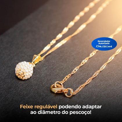 Imagem de Kit Colar feminino Perola dourada + brinco  zicronia + caixa KCBPL