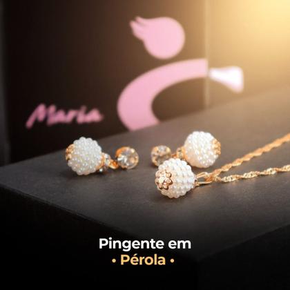 Imagem de Kit Colar feminino Perola dourada + brinco  zicronia + caixa KCBPL
