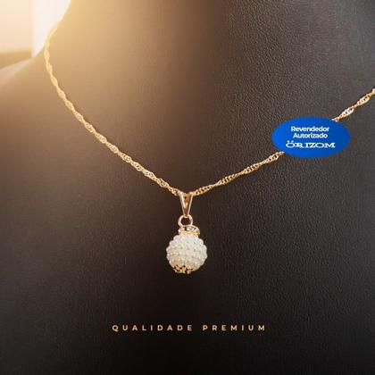 Imagem de Kit Colar feminino Perola dourada + brinco  zicronia + caixa KCBPL