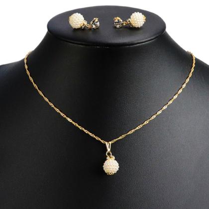 Imagem de Kit Colar feminino Perola dourada + brinco  zicronia + caixa KCBPL