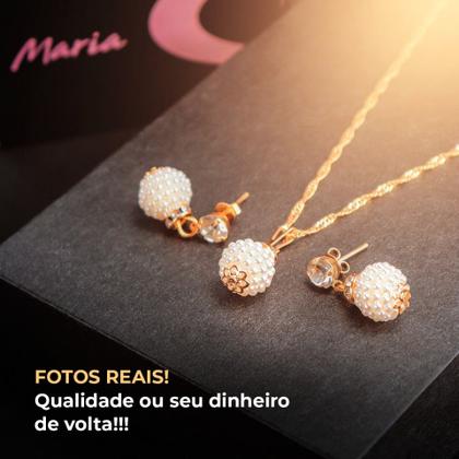 Imagem de Kit Colar feminino Perola dourada + brinco  zicronia + caixa KCBPL