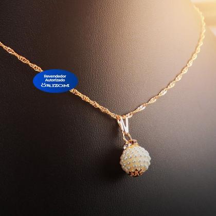 Imagem de Kit Colar feminino Perola dourada + brinco  zicronia + caixa KCBPL