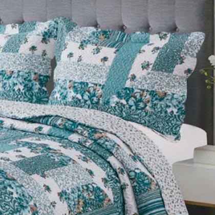 Imagem de Kit Colcha Casal Camesa Cobre Leito Patchwork Matelassê Spirali