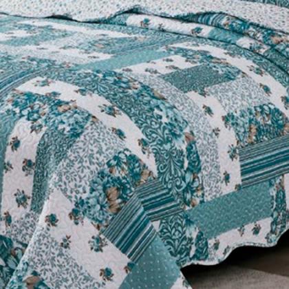 Imagem de Kit Colcha Casal Camesa Cobre Leito Patchwork Matelassê Spirali