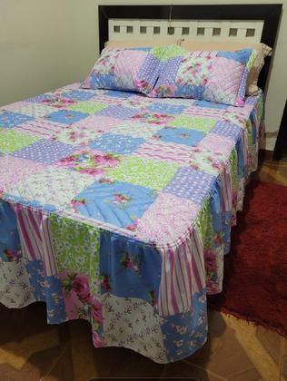 Imagem de Kit Colcha Casal Padrão Cama Box Cobre Leito 3pçs Matelada com Linha 2,45x2,50m Várias Estampas Sortidas