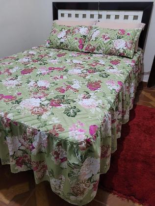 Imagem de Kit Colcha Casal Padrão Cama Box Cobre Leito 3pçs Matelada com Linha 2,45x2,50m Várias Estampas Sortidas