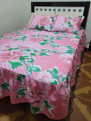 Imagem de Kit Colcha Casal Padrão Cama Box Cobre Leito 3pçs Matelada com Linha 2,45x2,50m Várias Estampas Sortidas