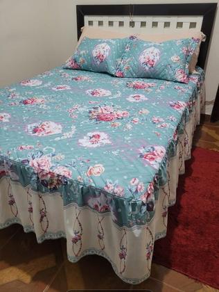 Imagem de Kit Colcha Casal Padrão Cama Box Cobre Leito 3pçs Matelada com Linha 2,45x2,50m Várias Estampas Sortidas