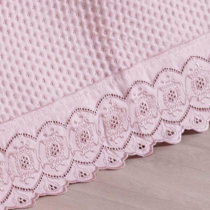 Imagem de Kit Colcha Cobre Leito cama Casal 3 peças percal 300 Fios com Bordado ingles cinza rosa caqui