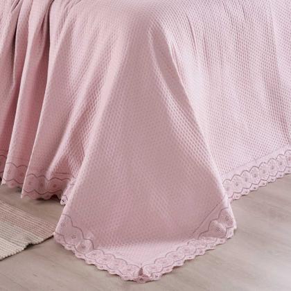 Imagem de Kit Colcha Cobre Leito cama Casal 3 peças percal 300 Fios com Bordado ingles cinza rosa caqui
