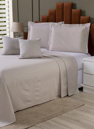Imagem de Kit Colcha Cobre Leito Cama de Casal Tecido Rústico Topázio + Capas de Almofada 5 Peças
