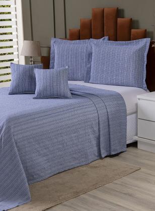 Imagem de Kit Colcha Cobre Leito Cama de Casal Tecido Rústico Topázio + Capas de Almofada 5 Peças