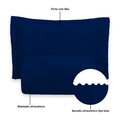 Imagem de Kit Colcha Cobre Leito Camili Queen Dupla Face 3 Peças Ultrassônico