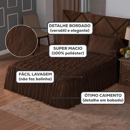 Imagem de Kit Colcha Cobre Leito Casal Padrão 3 peças Requinte Bordado Babado com Porta Travesseiro