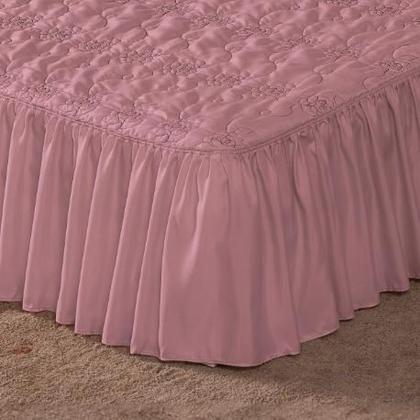 Imagem de Kit Colcha Cobre Leito Casal Padrão 3 peças Requinte Bordado Babado com Porta Travesseiro