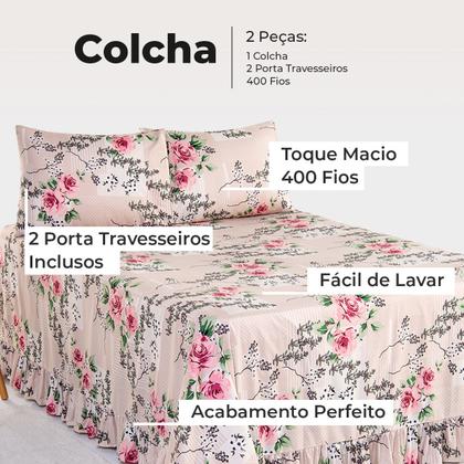 Imagem de Kit Colcha Cobre Leito Casal Padrão 400 Fios Toque Macio 3 Peças com Porta Travesseiro