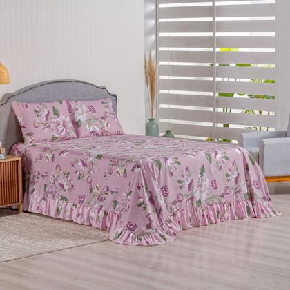 Imagem de Kit Colcha Cobre Leito Casal Padrão 400 Fios Toque Macio 3 Peças com Porta Travesseiro