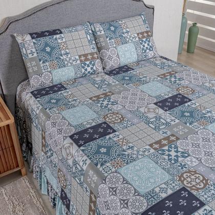 Imagem de Kit Colcha Cobre Leito Casal Padrão 400 Fios Toque Macio 3 Peças com Porta Travesseiro