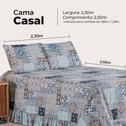 Imagem de Kit Colcha Cobre Leito Casal Padrão 400 Fios Toque Macio 3 Peças com Porta Travesseiro