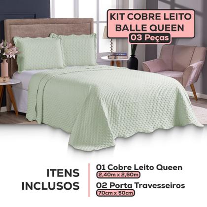Imagem de Kit Colcha Cobre Leito Casal Queen Dupla Face 3 Peças 400 Fios Micropercal Com Porta Travesseiro Toque Macio Luxo Balle