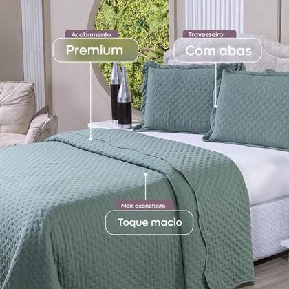 Imagem de Kit Colcha Cobre Leito Casal Queen Dupla Face 3 Peças 400 Fios Micropercal Com Porta Travesseiro Toque Macio Luxo Balle