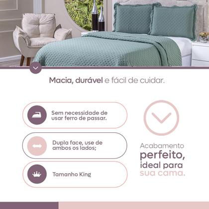 Imagem de Kit Colcha Cobre Leito Casal Queen Dupla Face 3 Peças 400 Fios Micropercal Com Porta Travesseiro Toque Macio Luxo Balle