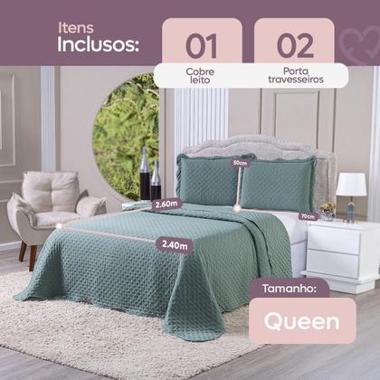 Imagem de Kit Colcha Cobre Leito Casal Queen Dupla Face 3 Peças 400 Fios Micropercal Com Porta Travesseiro Toque Macio Luxo Balle