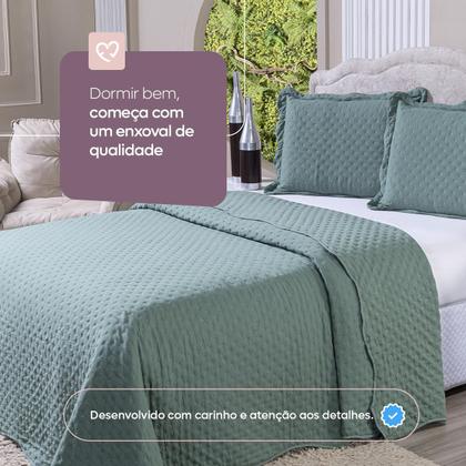 Imagem de Kit Colcha Cobre Leito Casal Queen Dupla Face 3 Peças 400 Fios Micropercal Com Porta Travesseiro Toque Macio Luxo Balle