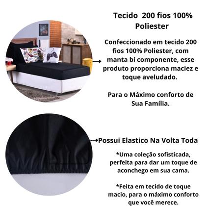 Imagem de Kit Colcha Cobre Leito Jogo Cama Solteiro 5 Pçs Matelado Sleep Quarto Menino Gamer Preto Macio