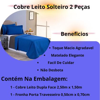 Imagem de Kit Colcha Cobre Leito Jogo Roupa Cama Box Solteiro 2 Pçs Matelado Dupla Face Quarto Menino Macio