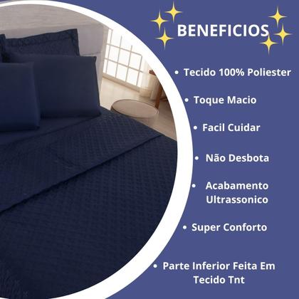 Imagem de Kit Colcha Cobre Leito Jogo Roupa Cama Casal Super King 3 Pçs Matelado Simples 200 Fios Toque Seda