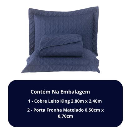 Imagem de Kit Colcha Cobre Leito Jogo Roupa Cama Casal Super King 3 Pçs Matelado Simples 200 Fios Toque Seda