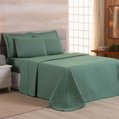 Imagem de Kit Colcha Cobre Leito Jogo Roupa Cama Casal Super King 3 Pçs Matelado Simples 200 Fios Toque Seda