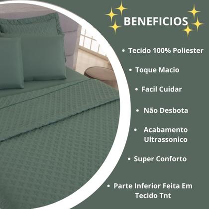 Imagem de Kit Colcha Cobre Leito Jogo Roupa Cama Casal Super King 3 Pçs Matelado Simples 200 Fios Toque Seda