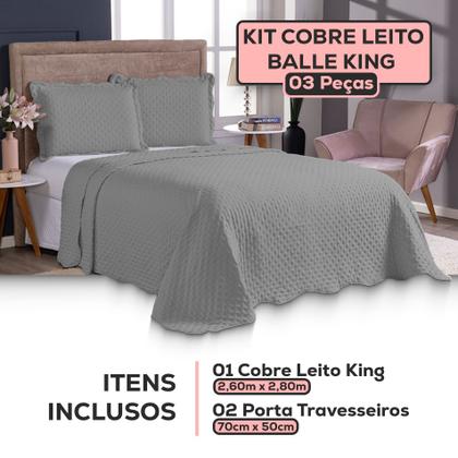 Imagem de Kit Colcha Cobre Leito King size Dupla Face 3 Peças 400 Fios Micropercal Com Porta Travesseiro Toque Macio Luxo Balle