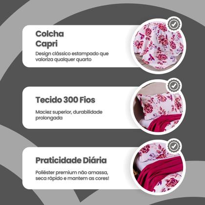 Imagem de Kit Colcha Cobre Leito Queen 3 Pçs Estampado Coleção Aria