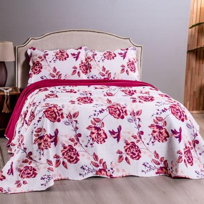 Imagem de Kit Colcha Cobre Leito Queen 3 Pçs Estampado Coleção Aria