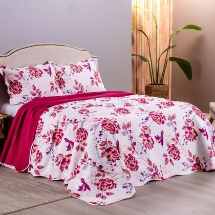 Imagem de Kit Colcha Cobre Leito Queen 3 Pçs Estampado Coleção Aria