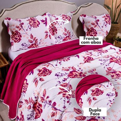 Imagem de Kit Colcha Cobre Leito Queen 3 Pçs Estampado Coleção Aria