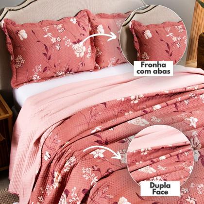 Imagem de Kit Colcha Cobre Leito Queen 3 Pçs Estampado Coleção Aria