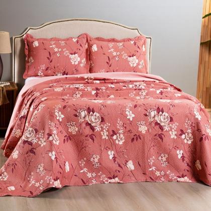 Imagem de Kit Colcha Cobre Leito Queen 3 Pçs Estampado Coleção Aria