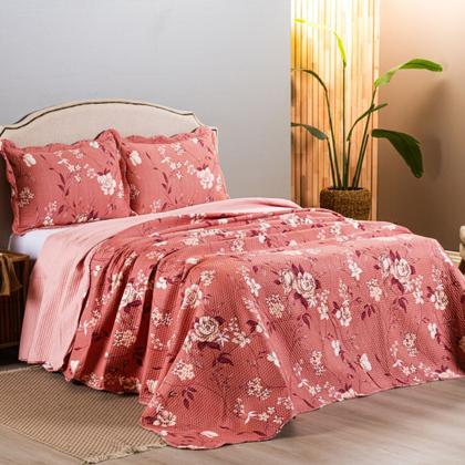 Imagem de Kit Colcha Cobre Leito Queen 3 Pçs Estampado Coleção Aria