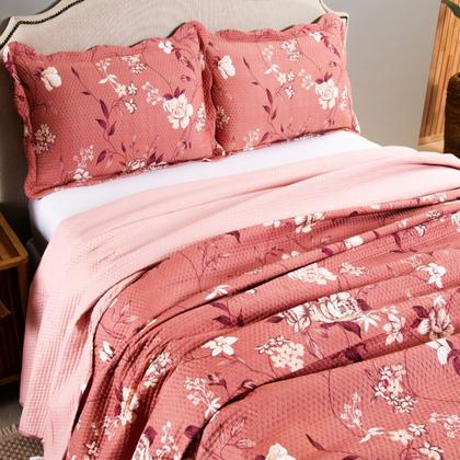 Imagem de Kit Colcha Cobre Leito Queen 3 Pçs Estampado Coleção Aria