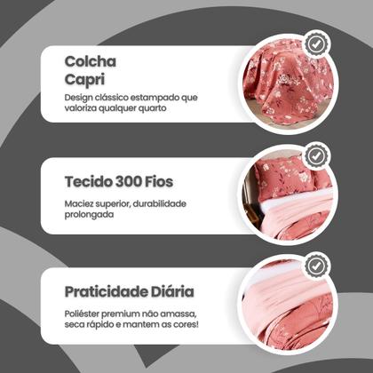 Imagem de Kit Colcha Cobre Leito Queen 3 Pçs Estampado Coleção Aria