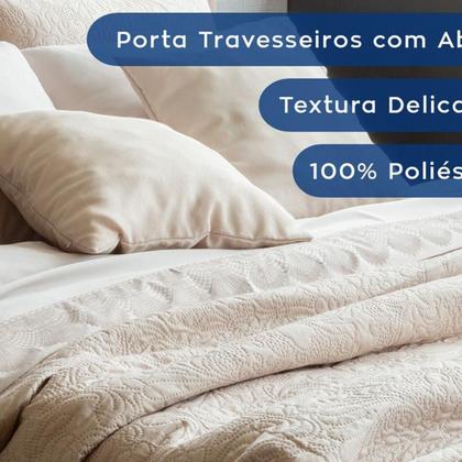 Imagem de Kit Colcha Cobre Leito Queen Bordado Dupla Face Liso e Estampado 3 Peças Colcha e Porta Travesseiros