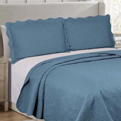 Imagem de Kit Colcha Cobre Leito Queen Bordado Dupla Face Liso e Estampado 3 Peças Colcha e Porta Travesseiros